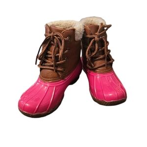 Laundry girl Toddler Girls Rain Snow Duck Lace Up Boots Pink Brown Size 10
